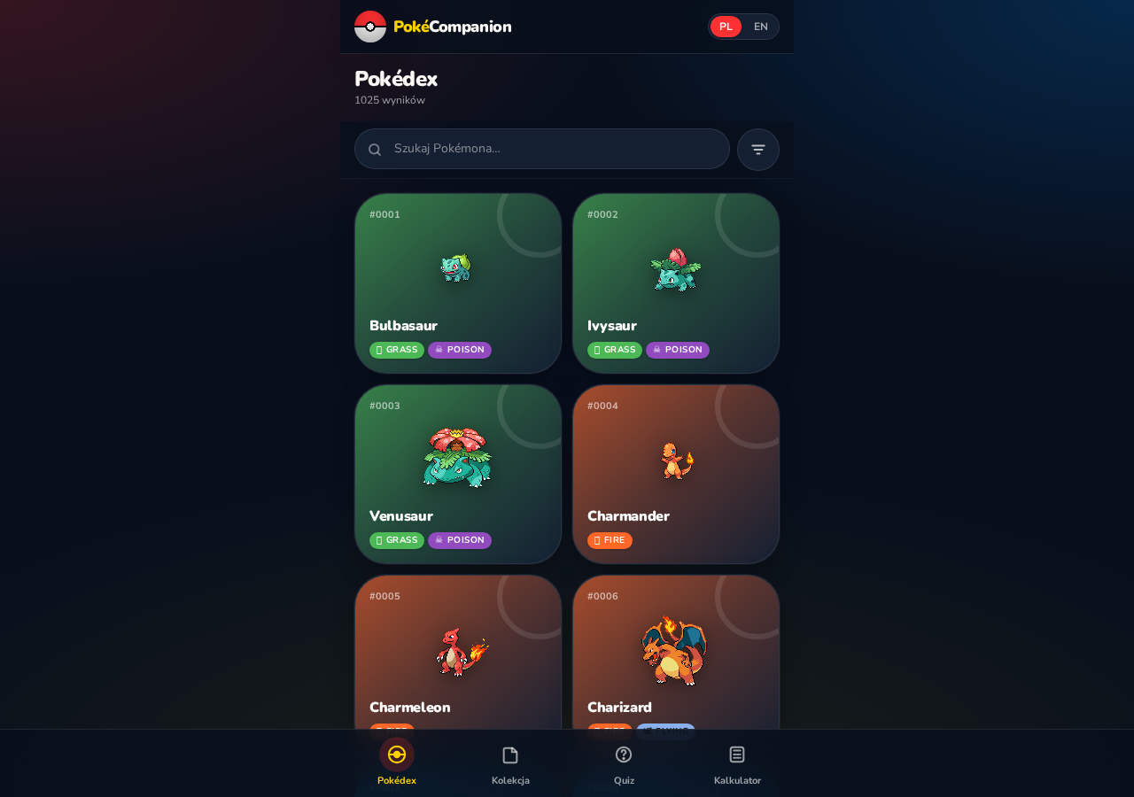 Screenshot aplikacji PokéCompanion